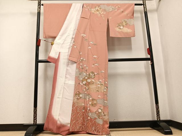 平和屋着物●訪問着　草花文　暈し染め　金彩　正絹　逸品　AABK5344ph