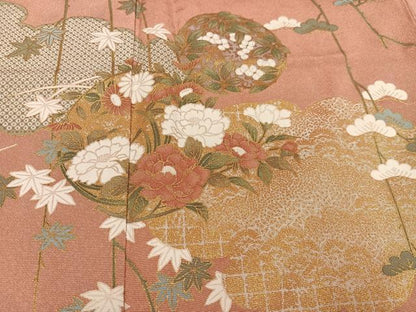 平和屋着物●訪問着　草花文　暈し染め　金彩　正絹　逸品　AABK5344ph