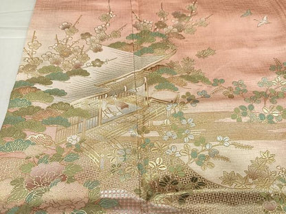 平和屋着物●訪問着　風景草花文　暈し染め　金彩　正絹　逸品　AABK5346ph