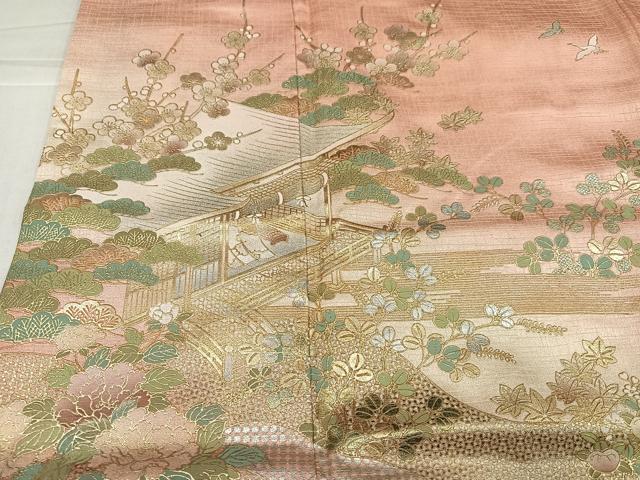 平和屋着物●訪問着　風景草花文　暈し染め　金彩　正絹　逸品　AABK5346ph