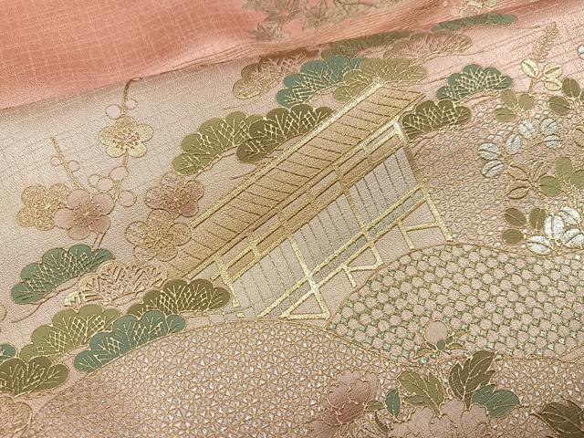 平和屋着物●訪問着　風景草花文　暈し染め　金彩　正絹　逸品　AABK5346ph