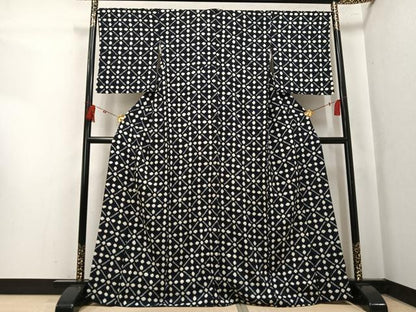 平和屋着物●上質な小紋　総絞り　幾何学文様　正絹　逸品　AABK5352ph