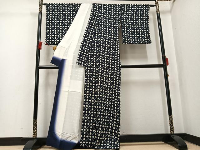 平和屋着物●上質な小紋　総絞り　幾何学文様　正絹　逸品　AABK5352ph