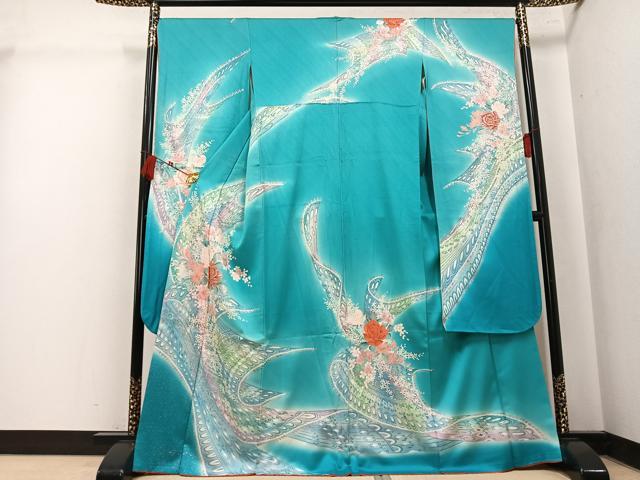 平和屋着物●豪華振袖　舞花文　暈し染め　ラメ　正絹　逸品　AABK5356ph