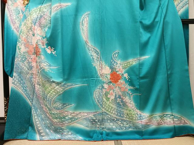 平和屋着物●豪華振袖　舞花文　暈し染め　ラメ　正絹　逸品　AABK5356ph