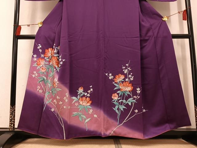 平和屋着物●訪問着　手描き　枝花文　暈し染め　正絹　逸品　AABK5357ph