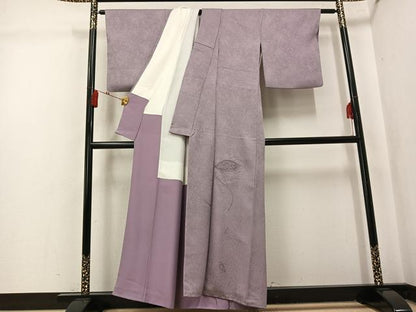 平和屋着物●無地絵羽訪問着　総刺繍　中国三大刺繍　スワトウ刺繍　汕頭刺繍　扇面花地紋　鳩羽鼠色　正絹　逸品　AABK5358ph