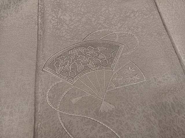 平和屋着物●無地絵羽訪問着　総刺繍　中国三大刺繍　スワトウ刺繍　汕頭刺繍　扇面花地紋　鳩羽鼠色　正絹　逸品　AABK5358ph