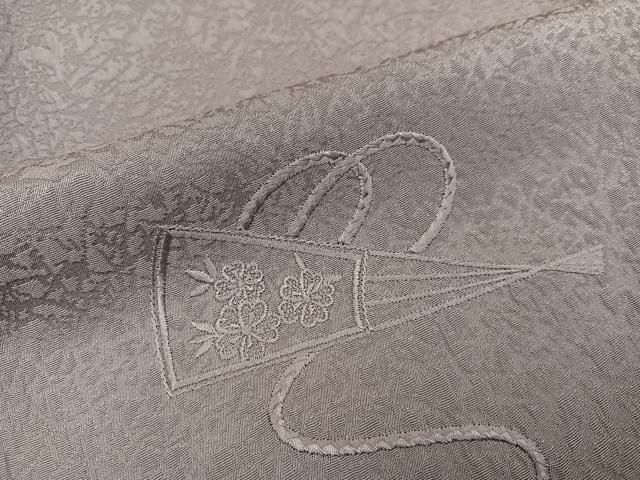平和屋着物●無地絵羽訪問着　総刺繍　中国三大刺繍　スワトウ刺繍　汕頭刺繍　扇面花地紋　鳩羽鼠色　正絹　逸品　AABK5358ph