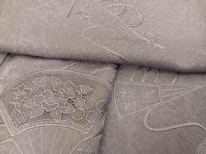 平和屋着物●無地絵羽訪問着　総刺繍　中国三大刺繍　スワトウ刺繍　汕頭刺繍　扇面花地紋　鳩羽鼠色　正絹　逸品　AABK5358ph