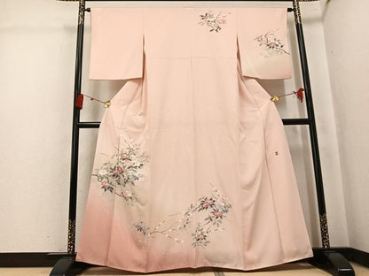 平和屋着物●訪問着　友禅　作家物　枝花文　暈し染め　正絹　逸品　AABK5359ph