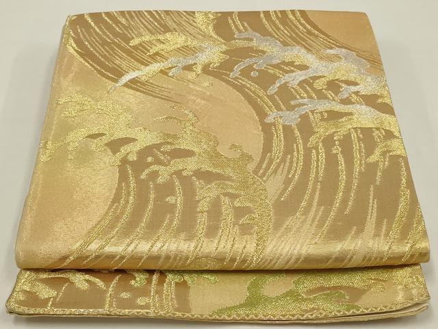 平和屋着物◎六通柄袋帯　立波文　金銀糸　正絹　逸品　AABK5362ou