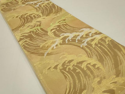 平和屋着物◎六通柄袋帯　立波文　金銀糸　正絹　逸品　AABK5362ou