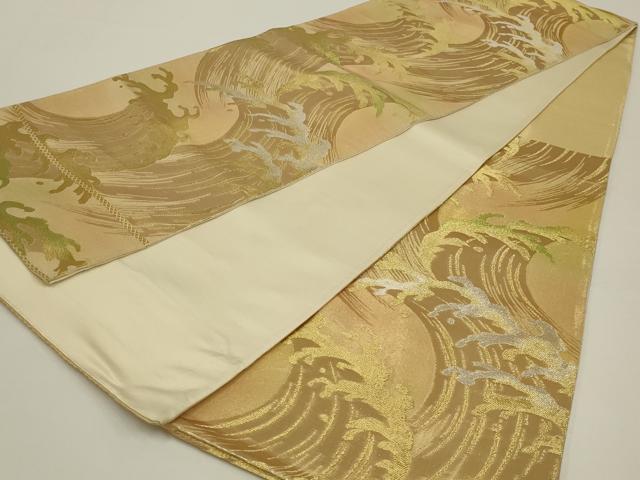 平和屋着物◎六通柄袋帯　立波文　金銀糸　正絹　逸品　AABK5362ou
