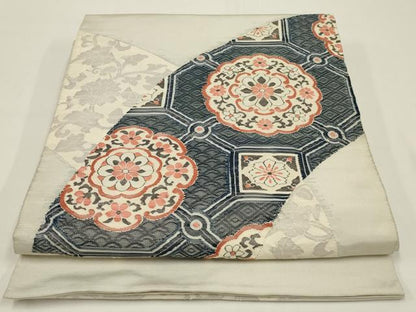 平和屋着物◎太鼓柄袋帯　正倉院花文　正絹　逸品　AABK5371ou