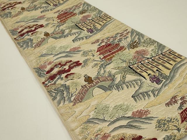 平和屋着物◎六通柄袋帯　唐織　人物風景文　金糸　正絹　逸品　AABK5372ou