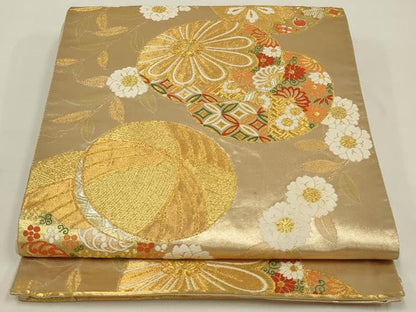 平和屋着物◎六通柄袋帯　唐織　吉祥平安蹴鞠文　金銀糸　正絹　逸品　AABK5377ou