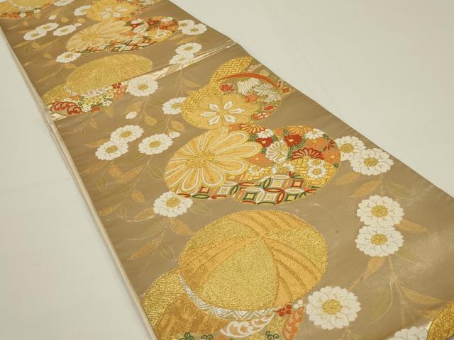 平和屋着物◎六通柄袋帯　唐織　吉祥平安蹴鞠文　金銀糸　正絹　逸品　AABK5377ou