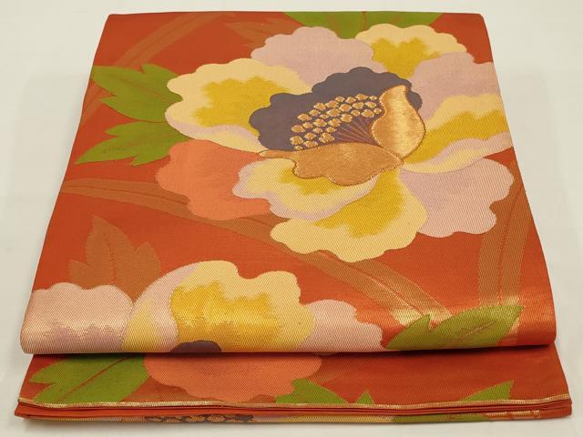 平和屋着物◎六通柄袋帯　草花文　金糸　正絹　逸品　AABK5378ou