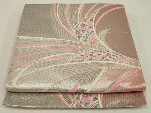 平和屋着物◎六通柄袋帯　唐織　孔雀羽文　銀糸　正絹　逸品　AABK5382ou
