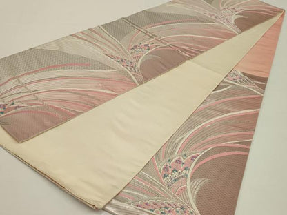 平和屋着物◎六通柄袋帯　唐織　孔雀羽文　銀糸　正絹　逸品　AABK5382ou
