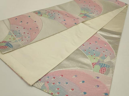 平和屋着物◎六通柄袋帯　唐織　孔雀文　金銀糸　正絹　逸品　AABK5383ou
