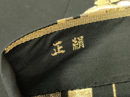 平和屋着物◎六通柄袋帯　唐織　亀甲桐文　黒地　金糸　正絹　逸品　AABK5386ou