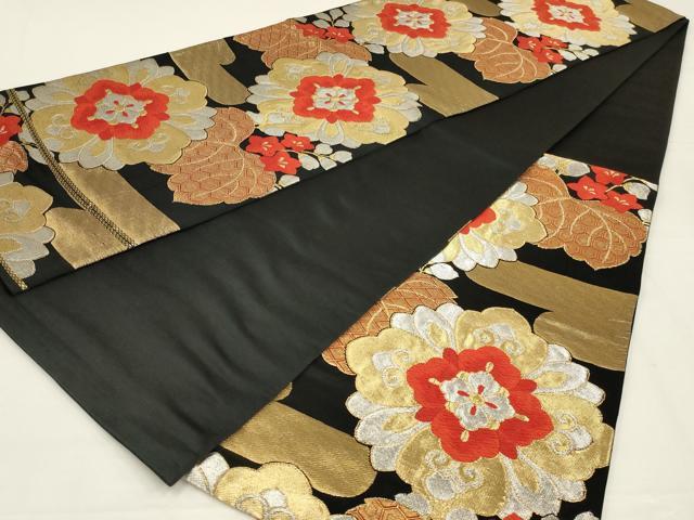 平和屋着物◎六通柄袋帯　唐織　花桐文　黒地　金銀糸　正絹　逸品　AABK5392ou