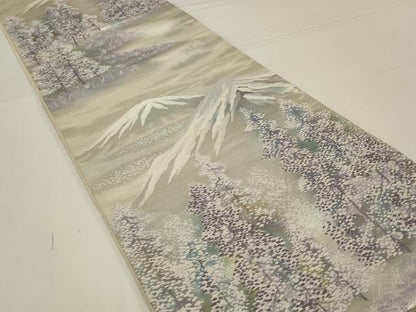 平和屋着物◎六通柄袋帯　唐織　遠山文　雪景色　銀糸　正絹　逸品　AABK5394ou