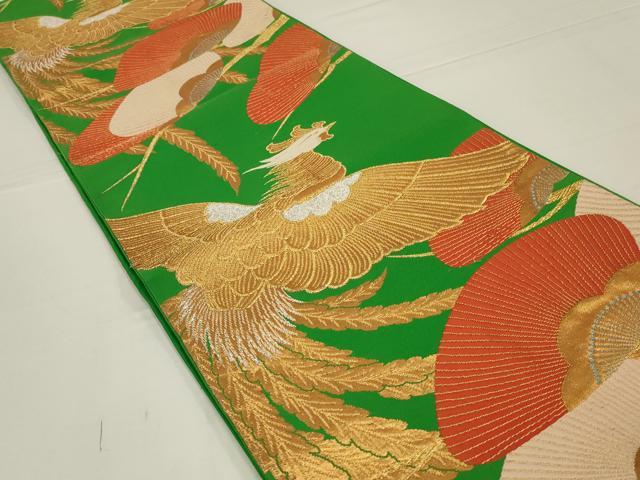 着物リメイク 掛け軸 鳳凰文様 金糸 和風インテリア 床の間 一点物 平和屋着物◎六通柄袋帯 唐織 鳳凰松文 金銀糸 正絹 逸品 AABK5400ou
