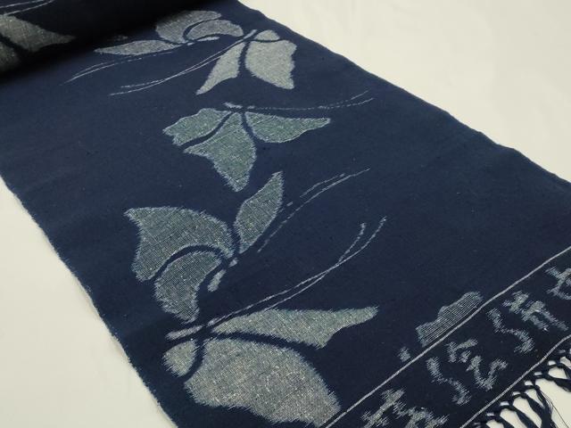 平和屋着物●久留米絣　反物　着尺　正藍絵絣中尾　舞蝶文　綿　逸品　未使用　AABK5406ay