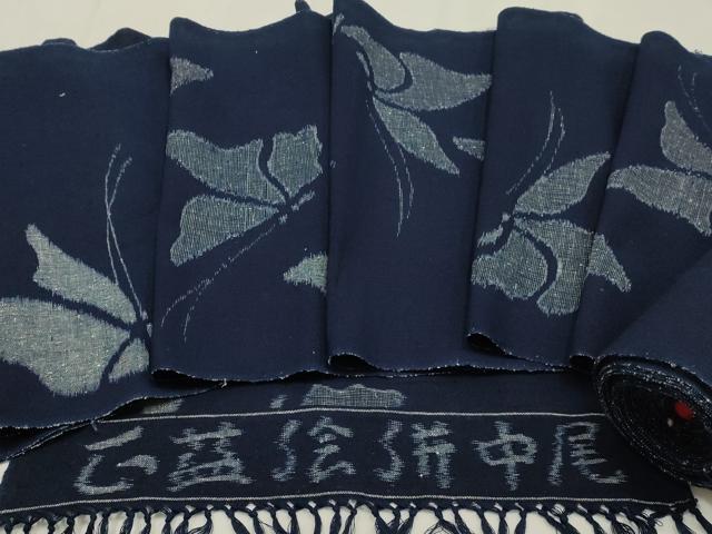 平和屋着物●久留米絣　反物　着尺　正藍絵絣中尾　舞蝶文　綿　逸品　未使用　AABK5406ay