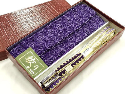 平和屋着物●和装小物　帯締め・帯揚げセット　平組　柄絞り　麻の葉模様　暈し　金糸　逸品　未使用　AABK5416ay