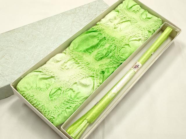 平和屋着物●和装小物　帯締め・帯揚げセット　平組　柄絞り　飛鶴文　暈し染め　金糸　逸品　未使用　AABK5427ay