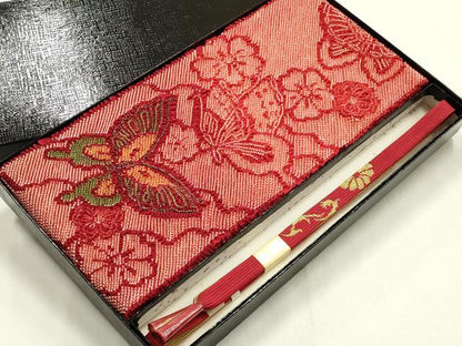 平和屋着物●和装小物　帯締め・帯揚げセット　高麗組　柄絞り　花蝶文　金糸　金彩　逸品　未使用　AABK5428ay