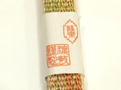 平和屋着物●大正十四年創業 和装小物の老舗 三ッ杵印 紐の渡敬　帯締め　平組　本金箔　木箱付き　正絹　逸品　未使用　AABK5452ay