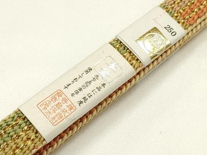 平和屋着物●大正十四年創業 和装小物の老舗 三ッ杵印 紐の渡敬　帯締め　平組　本金箔　木箱付き　正絹　逸品　未使用　AABK5452ay