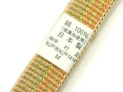 平和屋着物●大正十四年創業 和装小物の老舗 三ッ杵印 紐の渡敬　帯締め　平組　本金箔　木箱付き　正絹　逸品　未使用　AABK5452ay