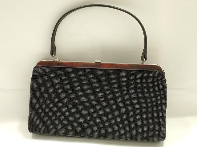平和屋着物●和装小物　和装バッグ　ハンドバッグ　ビーズバッグ　黒珊瑚　逸品　AABK5492ay
