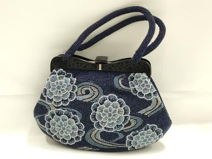 平和屋着物●和装小物　和装バッグ　ハンドバッグ　ビーズバッグ　流水花文　逸品　AABK5493ay