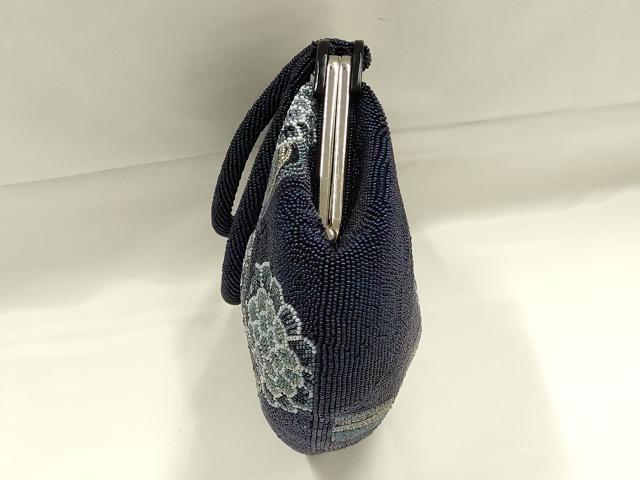 平和屋着物●和装小物　和装バッグ　ハンドバッグ　ビーズバッグ　流水花文　逸品　AABK5493ay