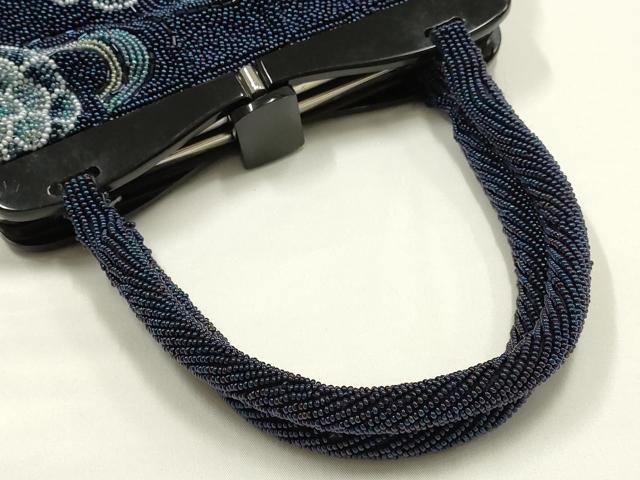 平和屋着物●和装小物　和装バッグ　ハンドバッグ　ビーズバッグ　流水花文　逸品　AABK5493ay