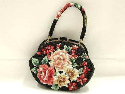 平和屋着物●和装小物　和装バッグ　ハンドバッグ　ビーズバッグ　花柄　逸品　AABK5495ay