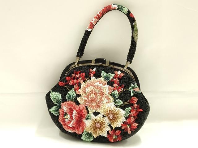 平和屋着物●和装小物　和装バッグ　ハンドバッグ　ビーズバッグ　花柄　逸品　AABK5495ay