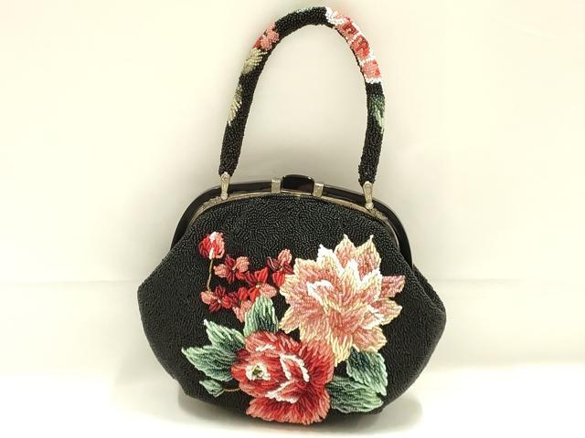 平和屋着物●和装小物　和装バッグ　ハンドバッグ　ビーズバッグ　花柄　逸品　AABK5495ay