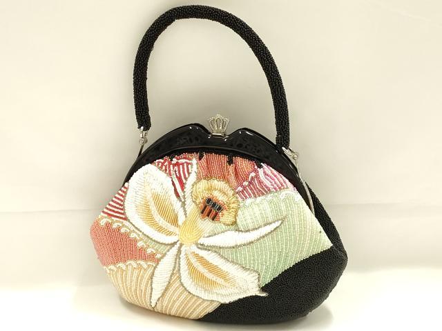 平和屋着物●和装小物　和装バッグ　ハンドバッグ　ビーズバッグ　花柄　逸品　AABK5498ay