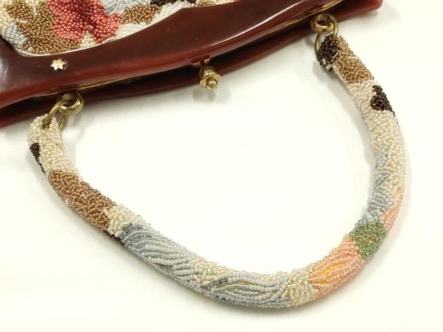 平和屋着物●和装小物　和装バッグ　ハンドバッグ　ビーズバッグ　花柄　逸品　AABK5499ay