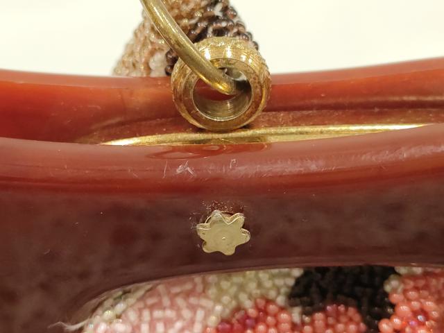 平和屋着物●和装小物　和装バッグ　ハンドバッグ　ビーズバッグ　花柄　逸品　AABK5499ay