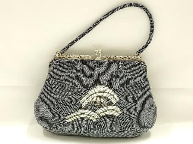 平和屋着物●和装小物　和装バッグ　ハンドバッグ　ビーズバッグ　がま口　立波笹文　逸品　AABK5500ay