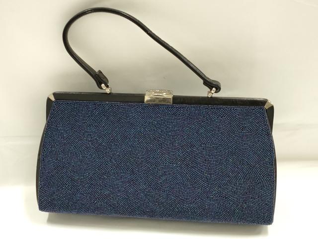 平和屋着物●和装小物　和装バッグ　ハンドバッグ　ビーズバッグ　青　逸品　AABK5503ay